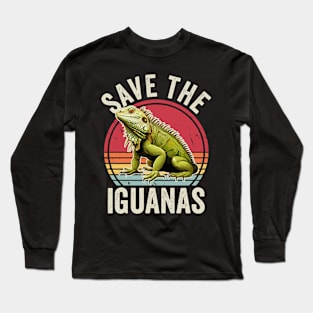 Save The Iguanas Retro Vintage Iguana Lover Long Sleeve T-Shirt